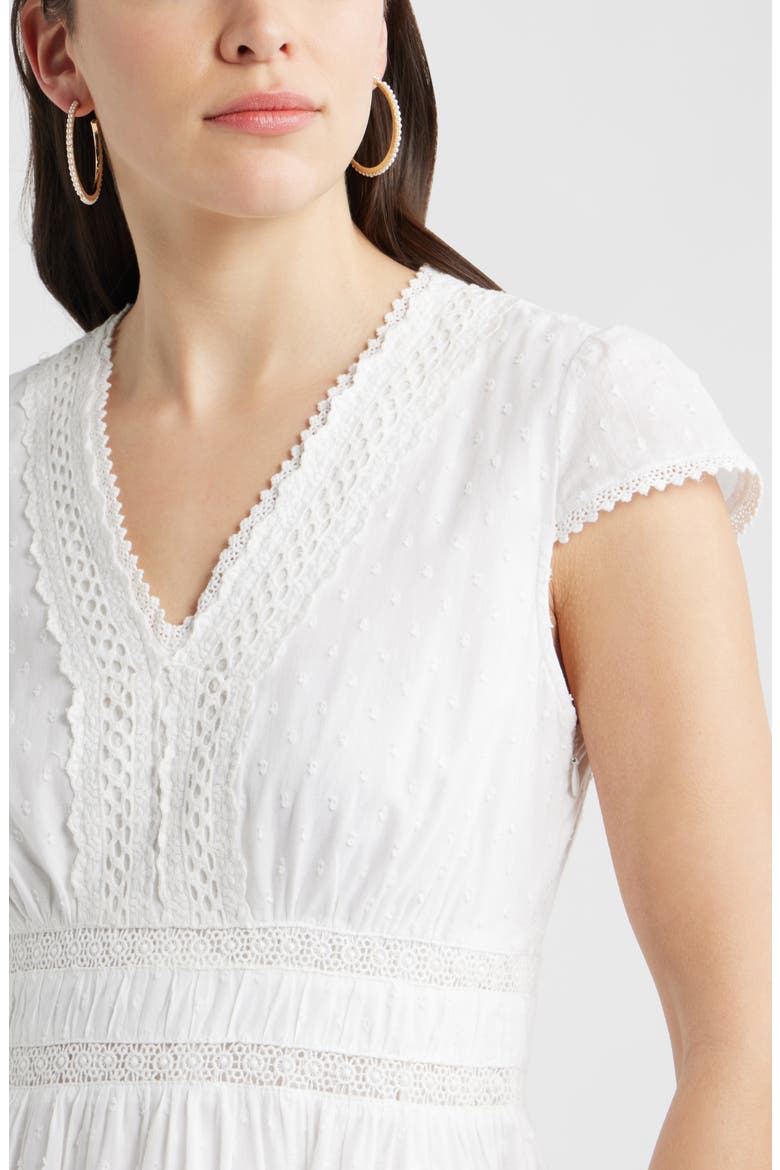 Lace Detail Clip Dot Minidress, Alternate, color, WHITE