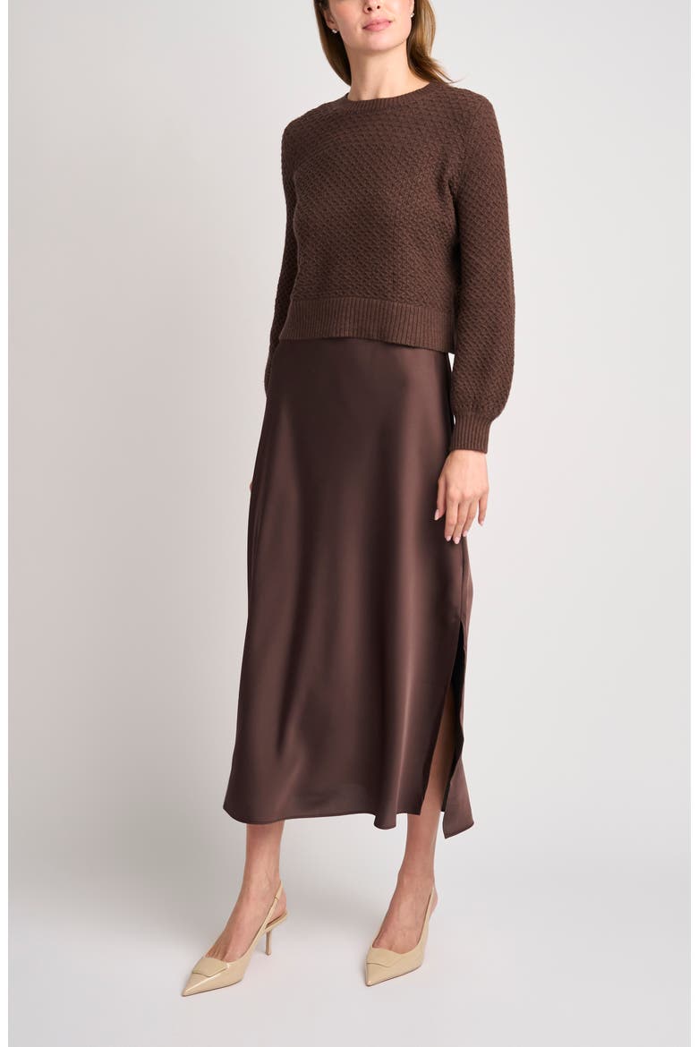 Honeycomb Stitch Puff Sleeve Sweater, Alternate, color, CHARCOAL BROWN