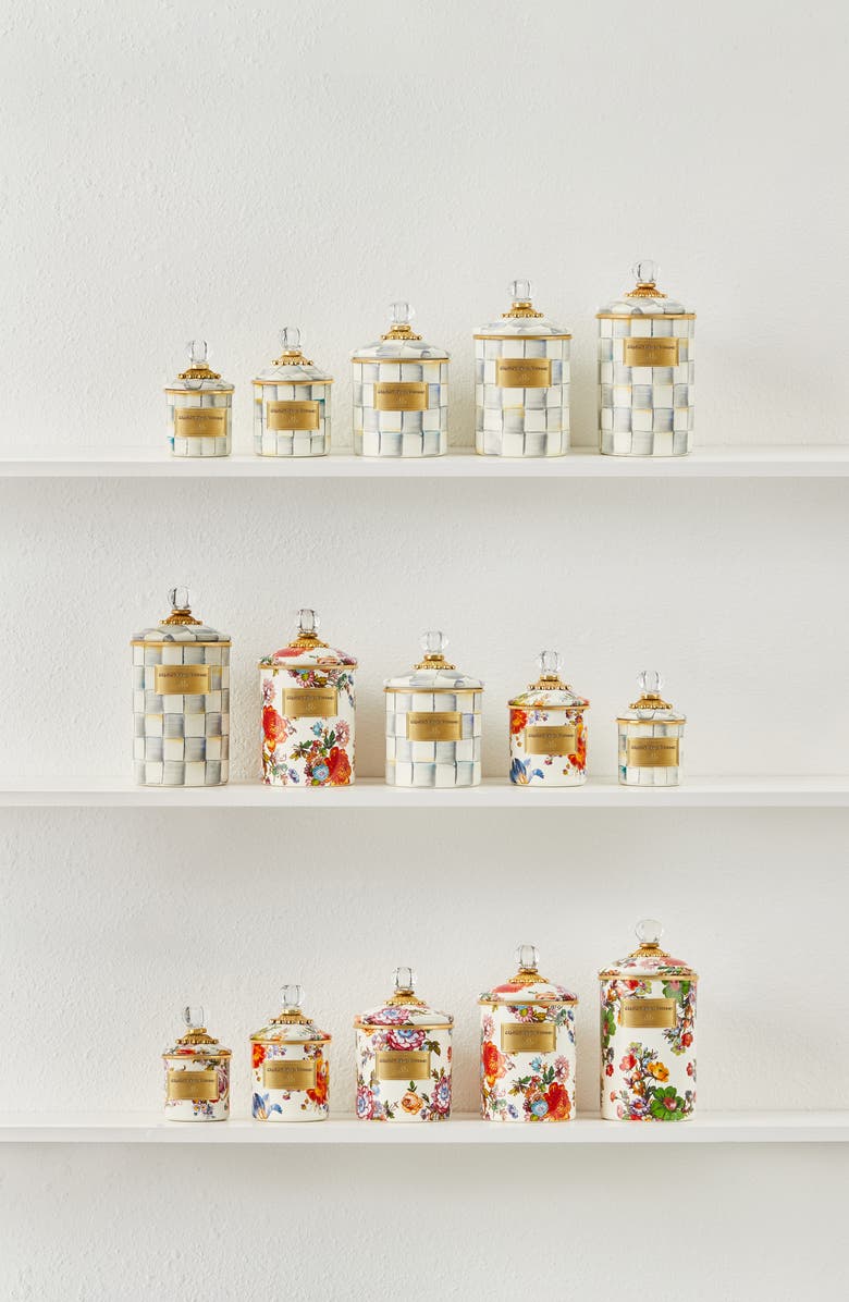 MACKENZIE CHILDS Sterling Check Enameled Steel Canister, Alternate, color, Grey/ White