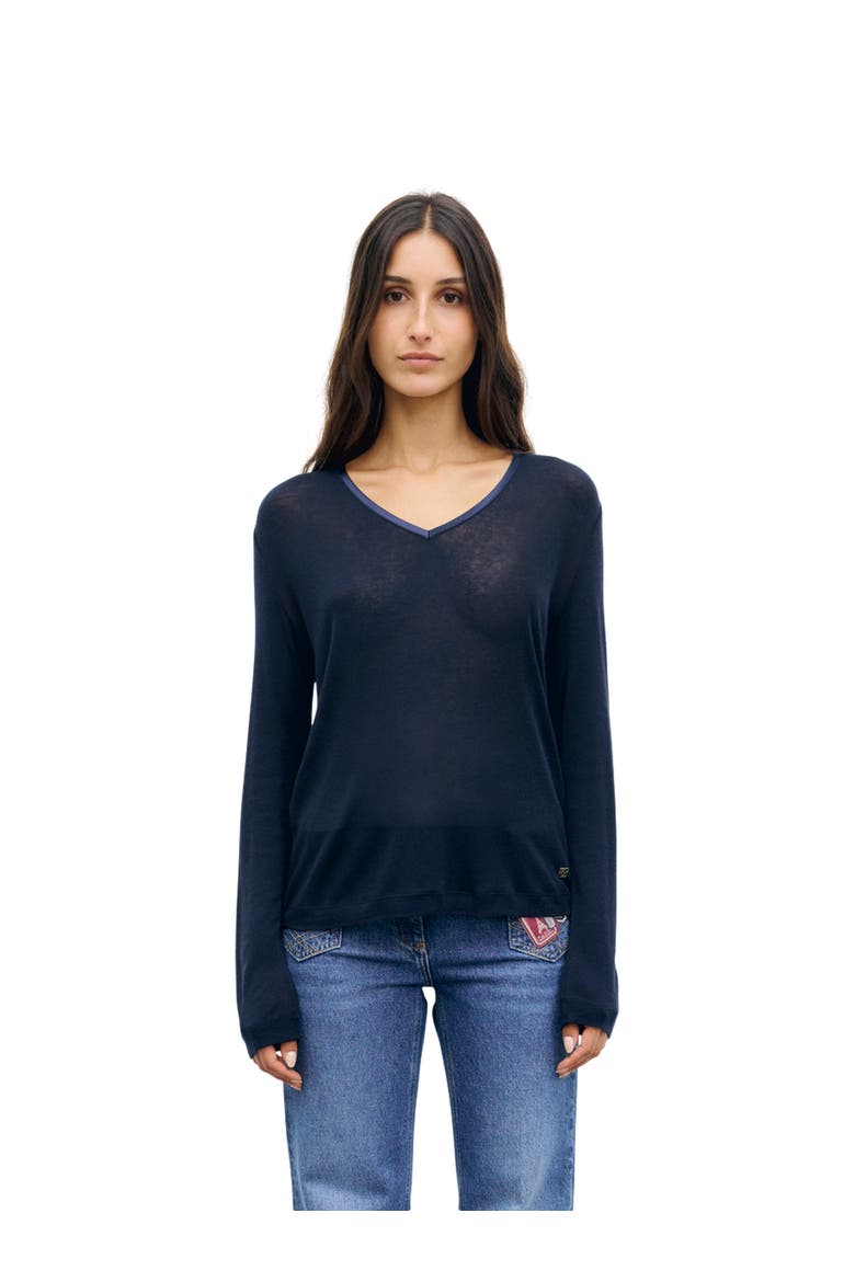Belen Long Sleeve V-Neck T-Shirt, Main, color, Navy Blue