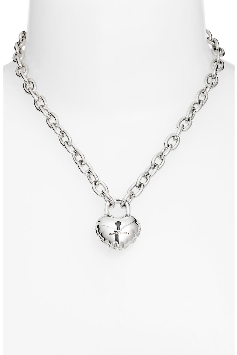 Balloon Heart Lock Pendant Necklace, Alternate, color, LIGHT ANTIQUE SILVER