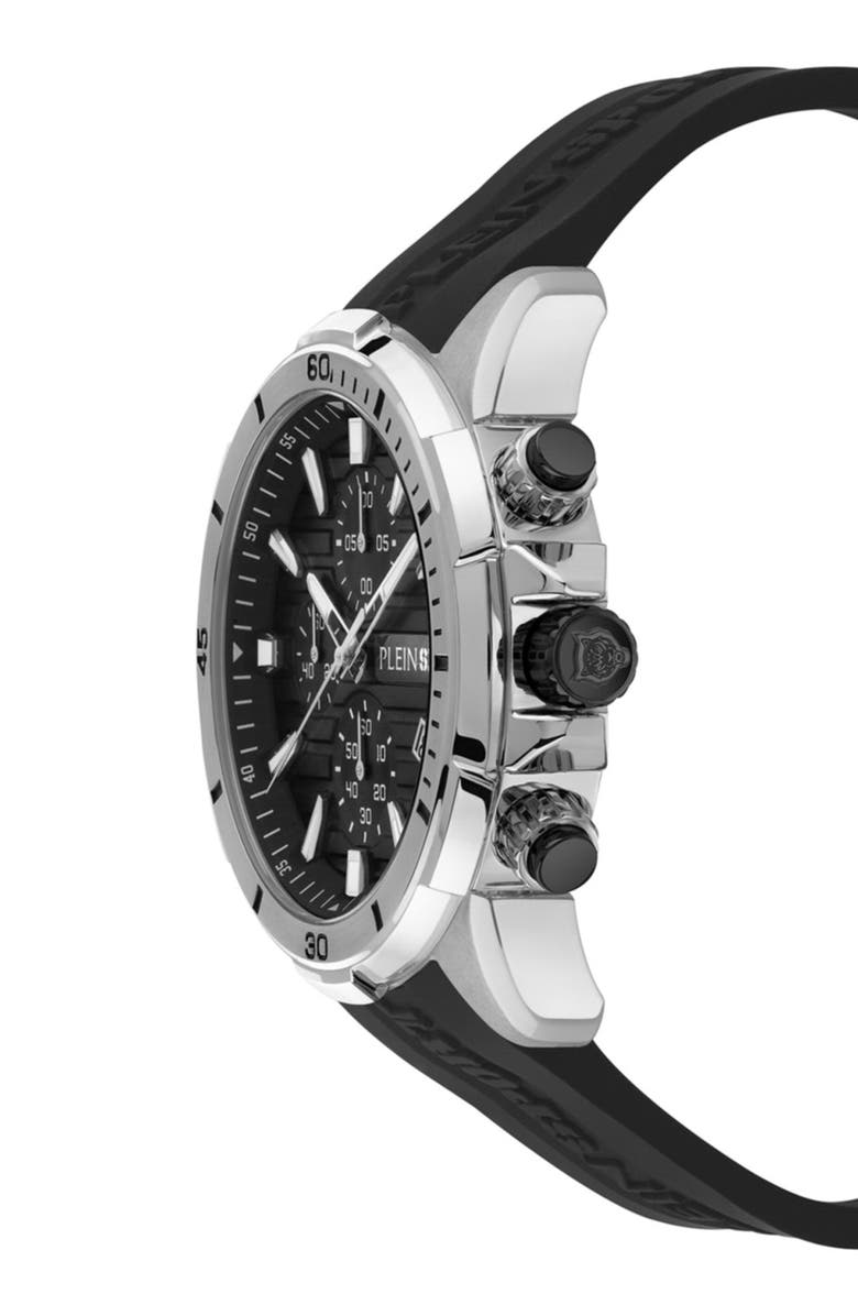 PLEIN SPORT Impact Leather Strap Watch, Alternate, color, Stainless Steel