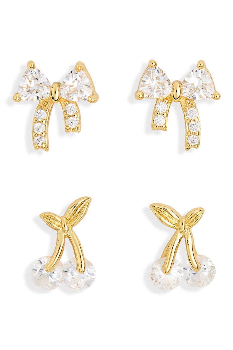 2-Pack Cherry Bow Stud Earrings, Main, color, CLEAR- GOLD