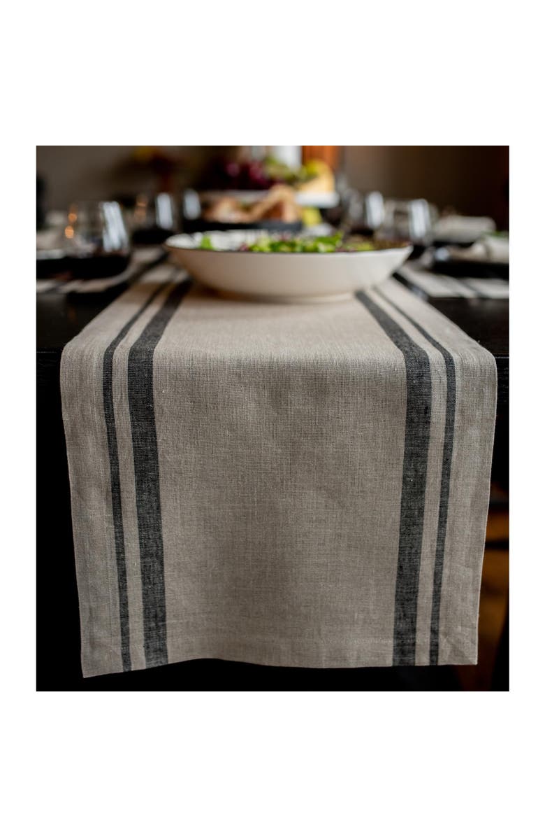 Solino Home Linen Table Runner - French Stripe, Main, color, Black And Natural