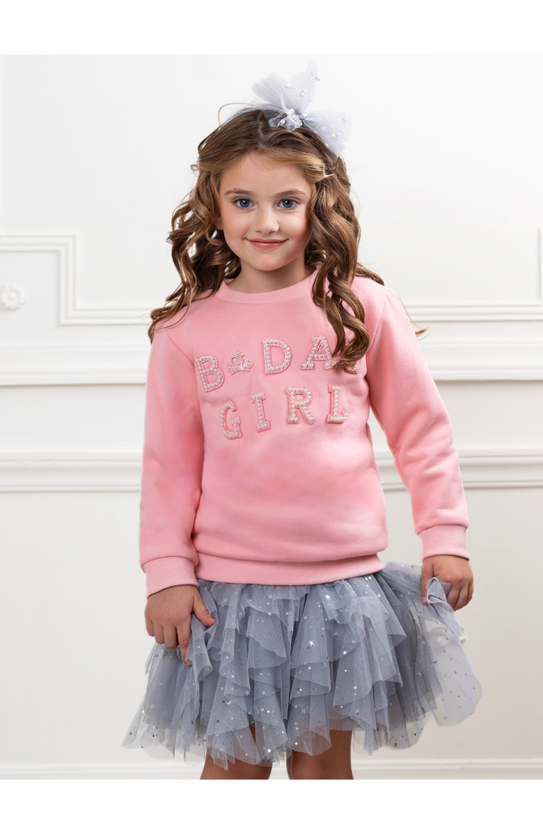 Mia Belle Girls Birthday Girl Princess Pearl Embellished Sweatshirt, Alternate, color, Pink