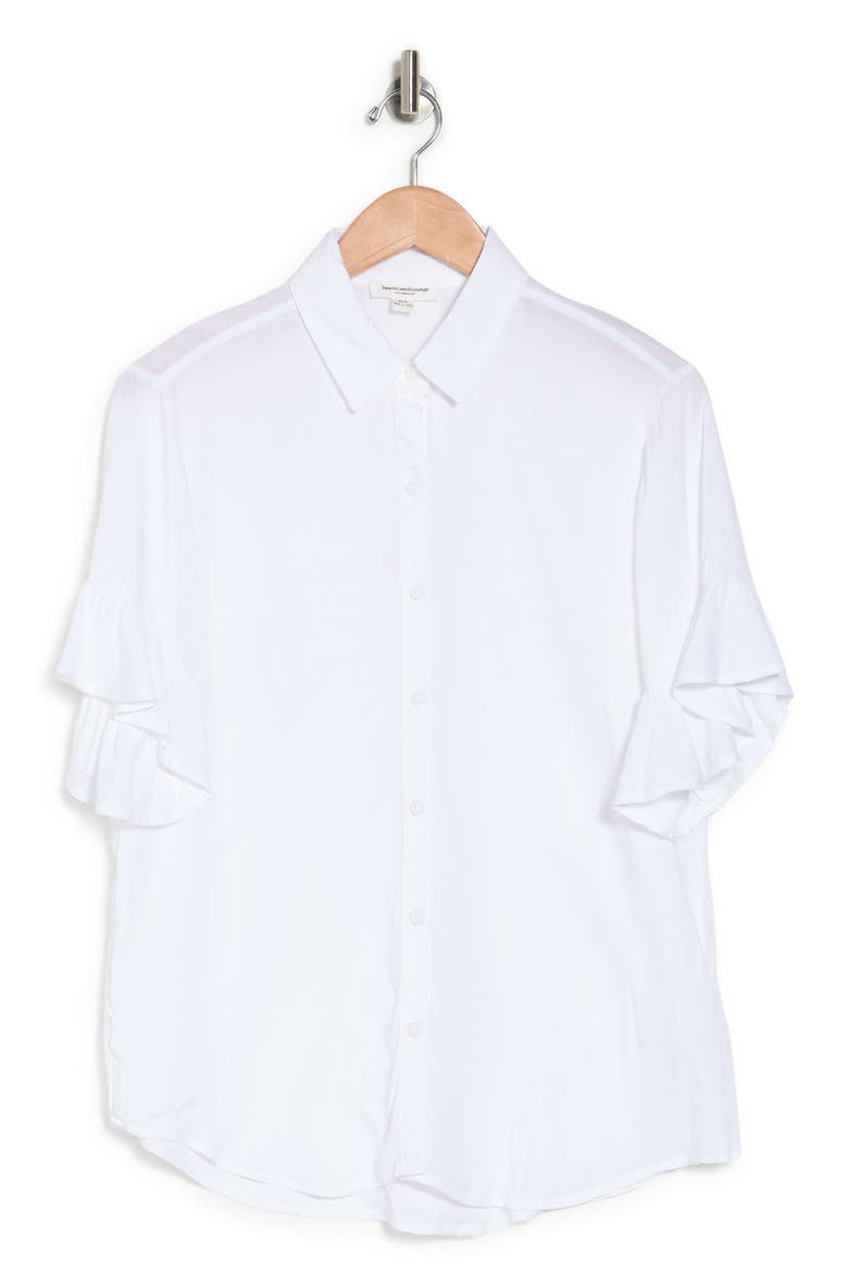 Nissa Ruffle Sleeve Button-Up Shirt, Alternate, color, WHITE
