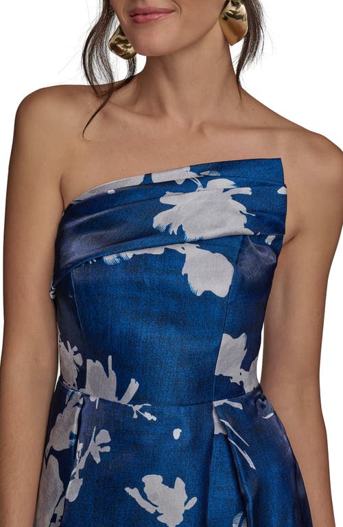 Donna Karan New York Floral Print Strapless Gown In Blue