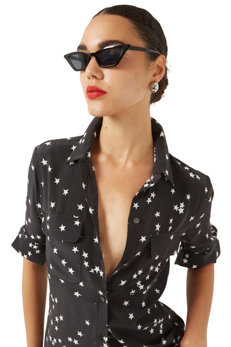 'Starry Night' Silk Shirt, Alternate, color, BLACK