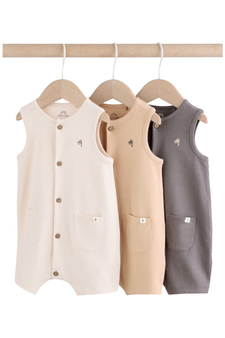 3-Pack Rib Cotton Rompers, Main, color, GREY
