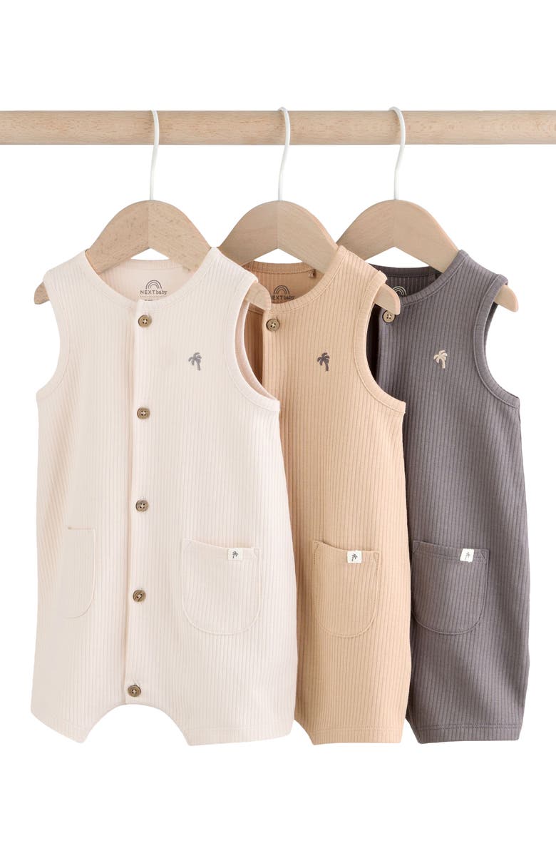 NEXT 3-Pack Rib Cotton Rompers, Main, color, Grey