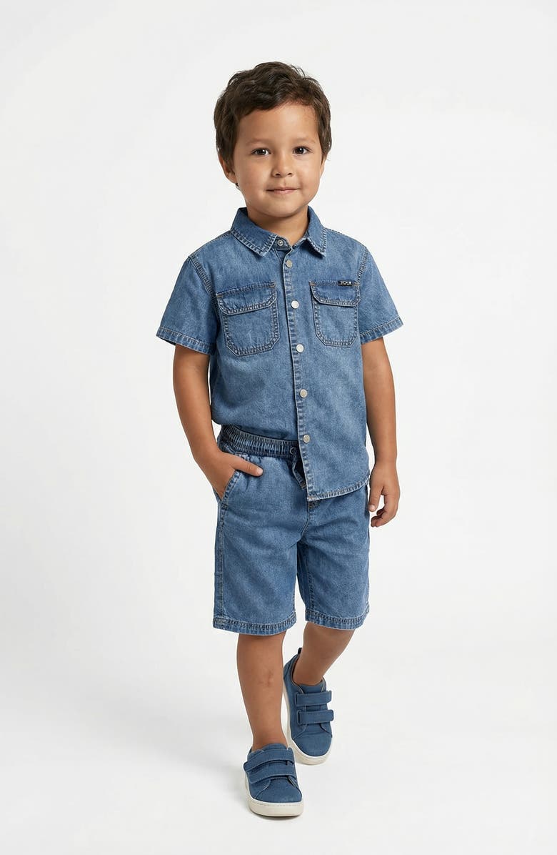 Joe's Jeans Short Sleeve Chambray Button-Up Shirt & Shorts Set, Alternate, color, Blue