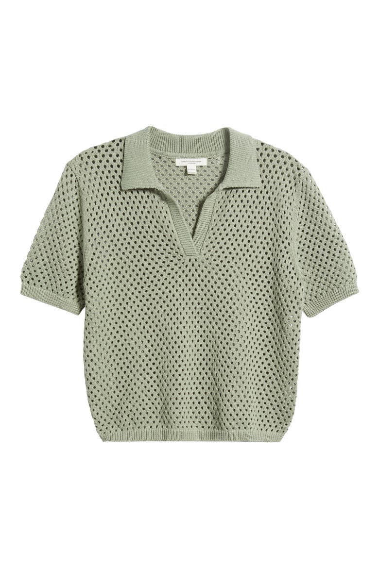 Tae Short Sleeve Open Knit Polo Sweater, Alternate, color, SPRING SAGE