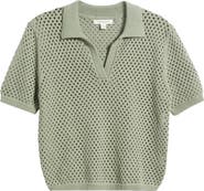 beachlunchlounge Tae Short Sleeve Open Knit Polo Sweater