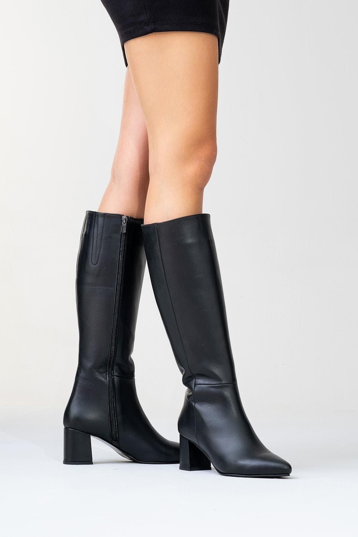 Sejas Leather Block Heel Knee-High Boot, Alternate, color, Black Leather