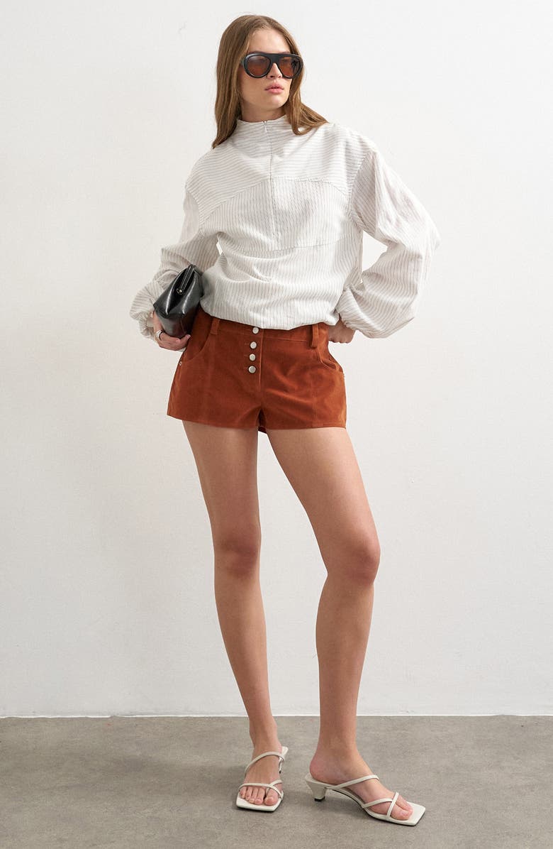 Topshop Faux Suede Micro Shorts, Main, color, Tan