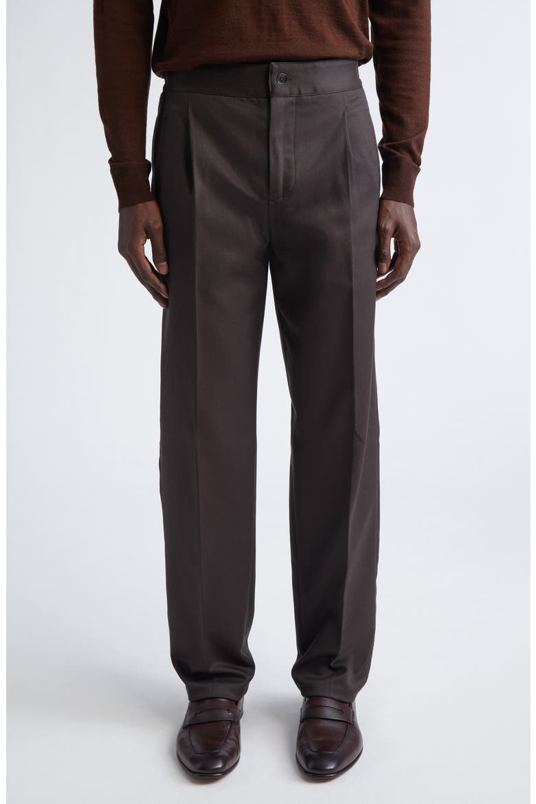 New Stretch Cotton & Wool Trousers, Main, color, BROWN