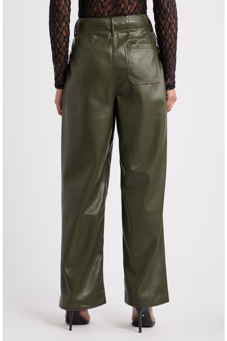 Pleated High Waist Faux Leather Pants, Alternate, color, KHAKI
