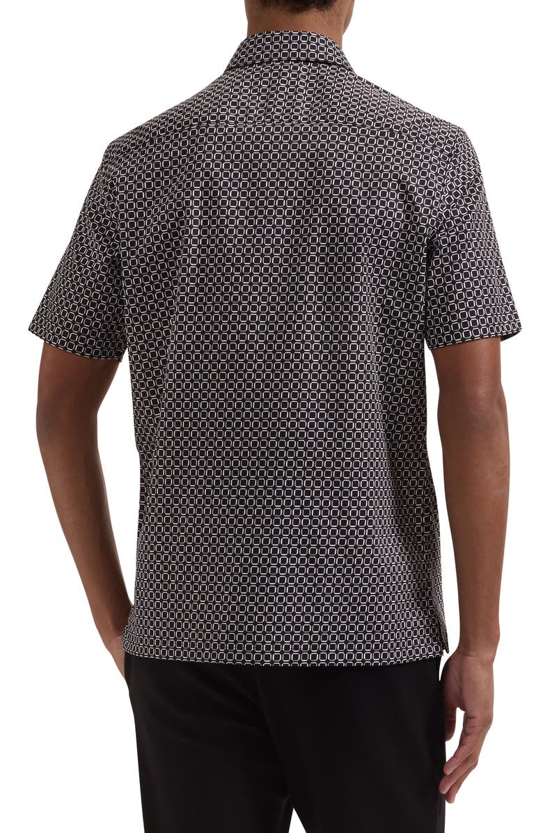 Bugatchi Vero Shaped Fit Geometric Print Short Sleeve Button-Up Shirt, Alternate, color, Black
