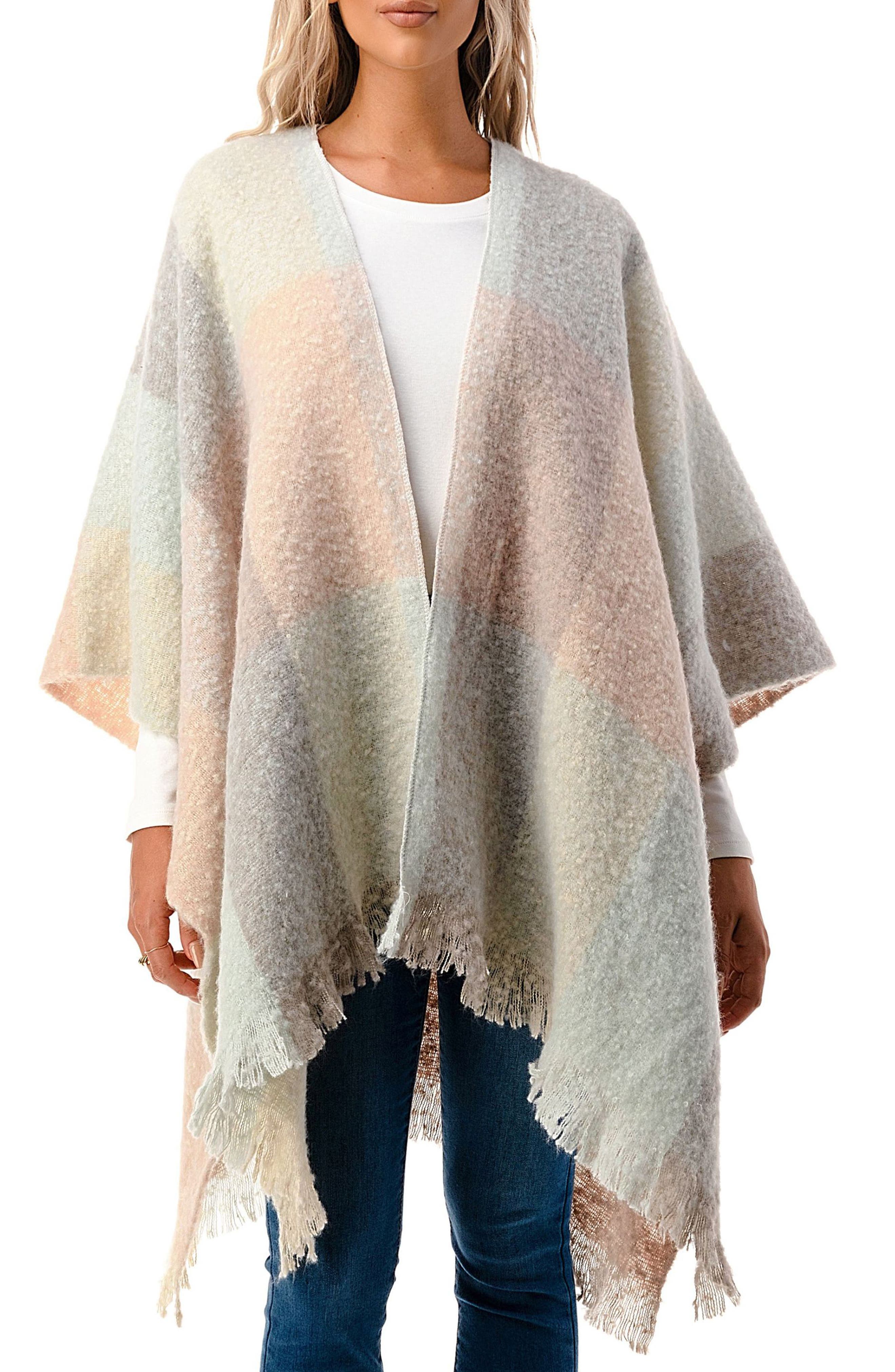 MARCUS ADLER Fringe Ombré Plaid Ruana