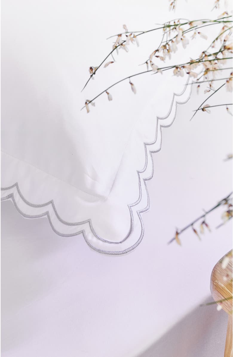 CHRISTY Scallop Edge Luxury Cotton Sateen Oxford Style Pillow Sham Pairs, Alternate, color, Silver