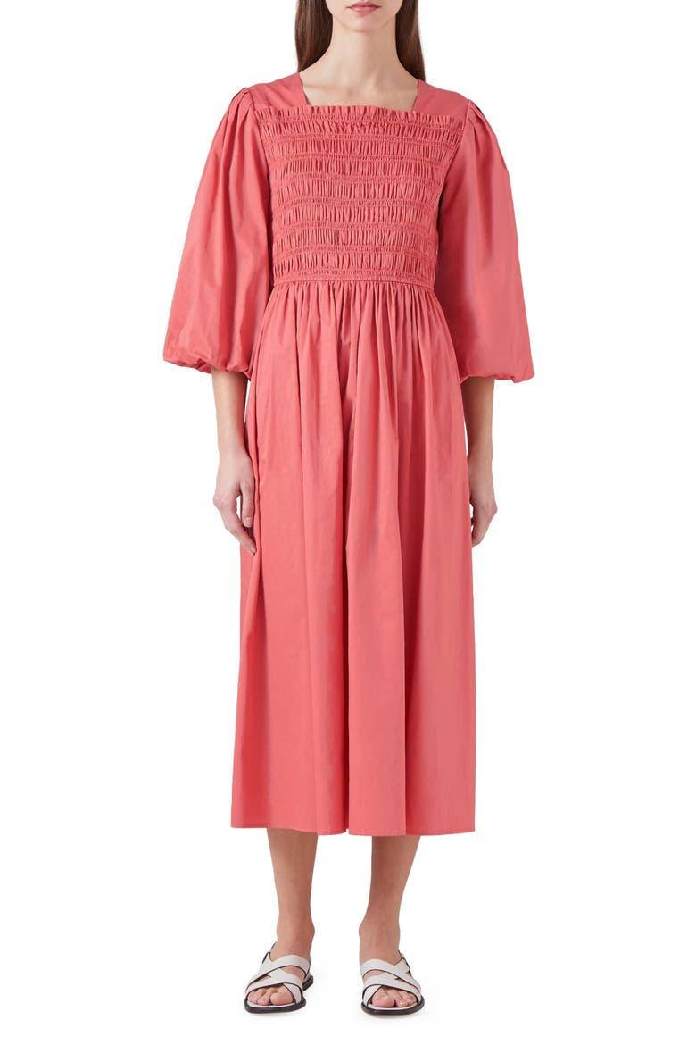 Calister Smocked Midi Dress, Main, color, ROSE