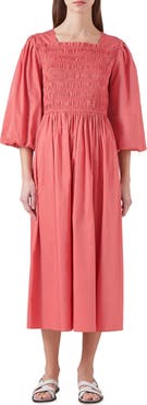 LK Bennett Calister Smocked Midi Dress