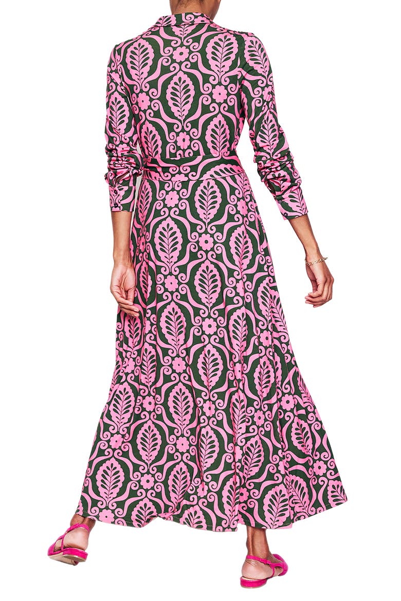 Marcia Print Long Sleeve Maxi Shirtdress, Alternate, color, PINK FOLIAGE STAMP