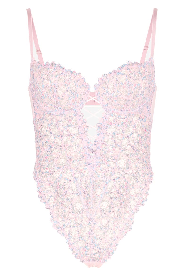 Savage Not Sorry Sheer Lace Teddy, Alternate, color, PINK CHERRY BLOSSOM POP