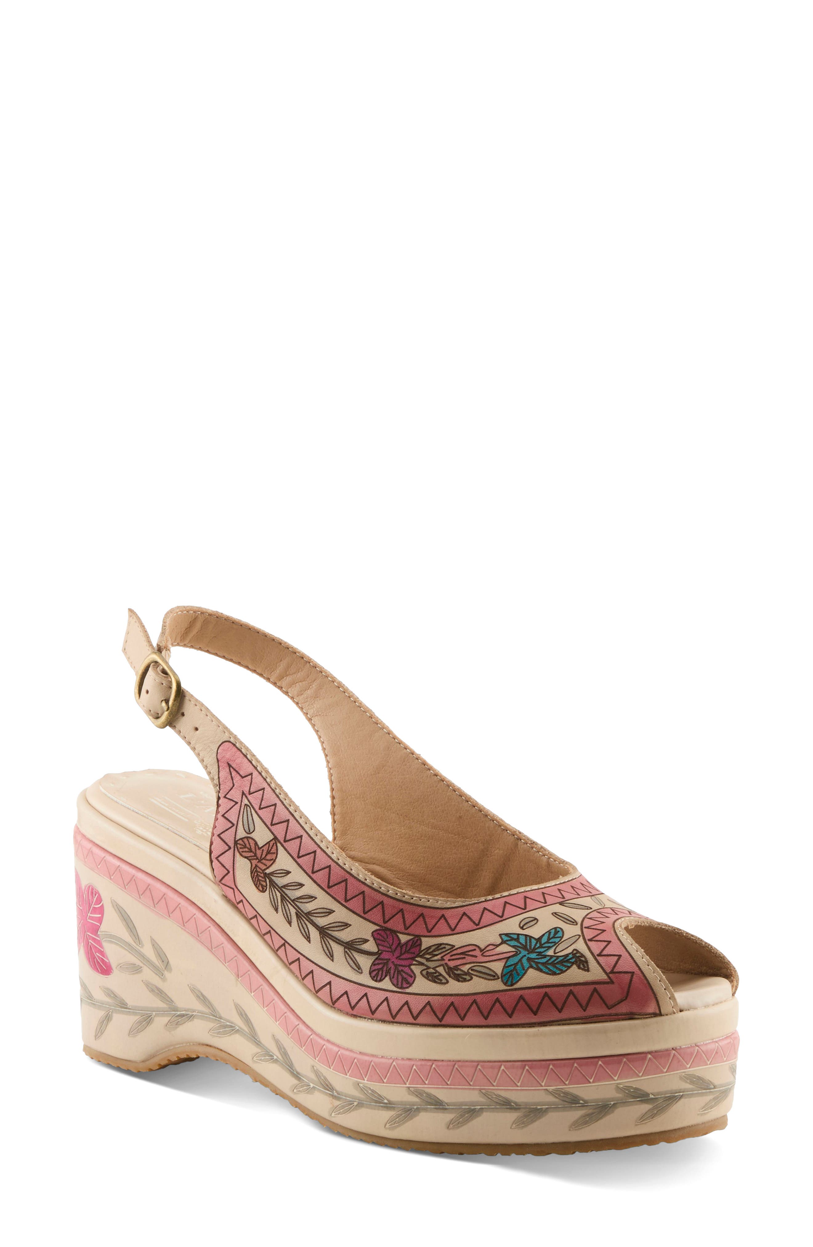 L'Artiste by Spring Step Artdevivre Slingback Platform Wedge, Main, color, Beige Multi