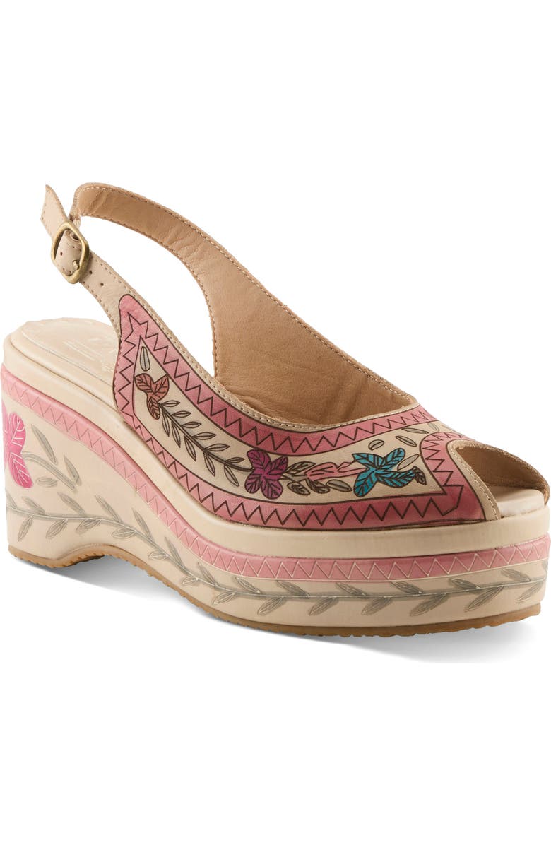 L'Artiste by Spring Step Artdevivre Slingback Platform Wedge, Main, color, Beige Multi