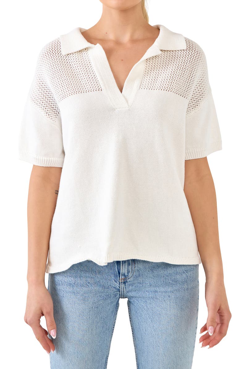 English Factory Short Sleeve Open Knit Cotton Sweater, Alternate, color,
