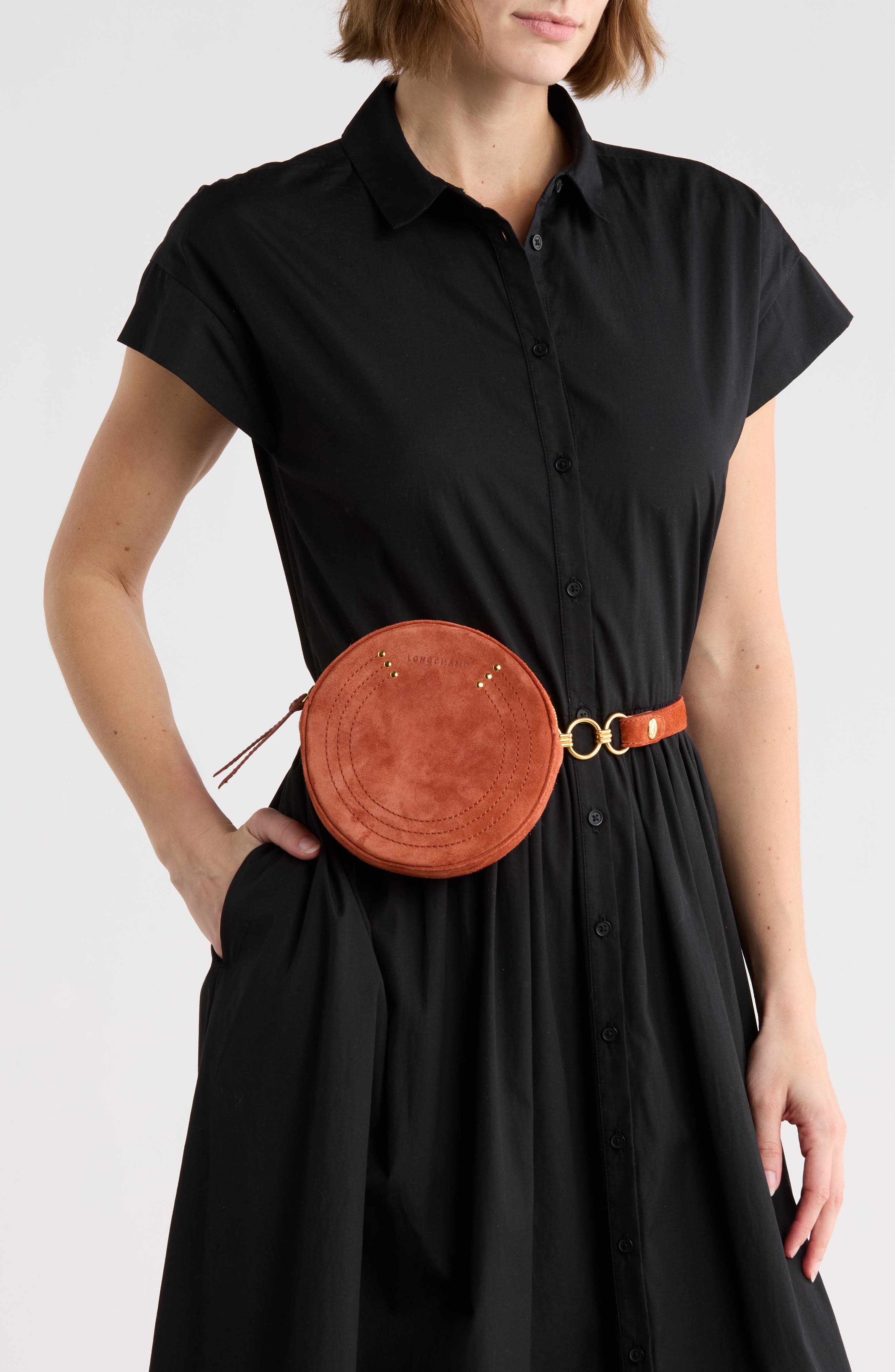 Longchamp Round Belt Bag, Alternate, color, Cognac