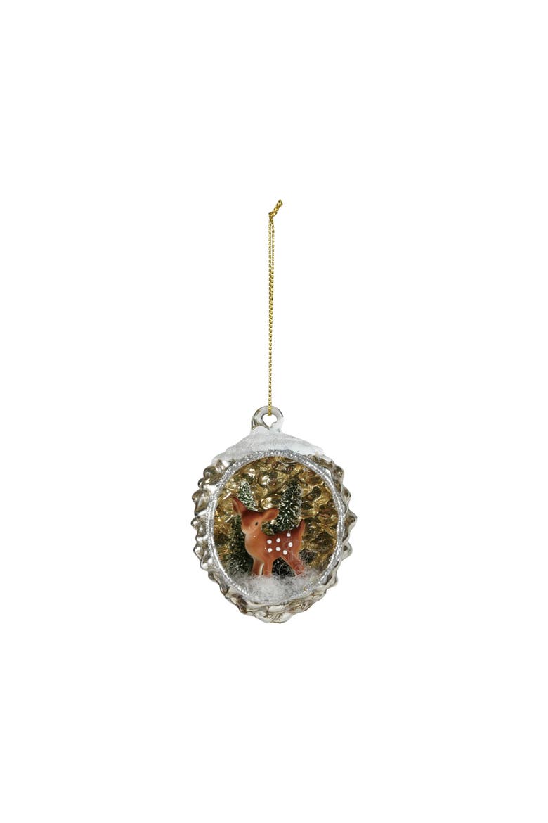 Glass Diorama Ornament with Deer and Glitter, Main, color, Multicolor