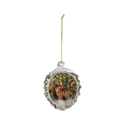 Glass Diorama Ornament with Deer and Glitter
