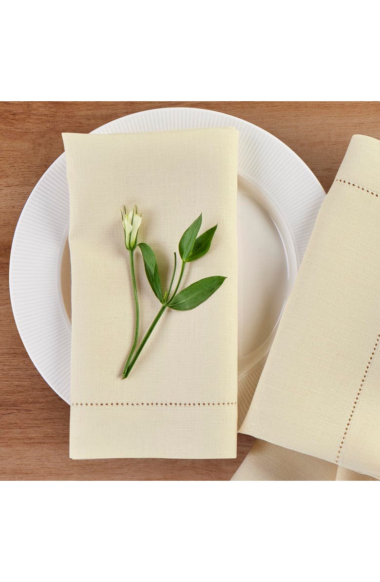 Solino Home Linen Dinner Napkins - Medium Weight Hemstitch, 20" x 20" Inch, Alternate, color, Creamy Ivory