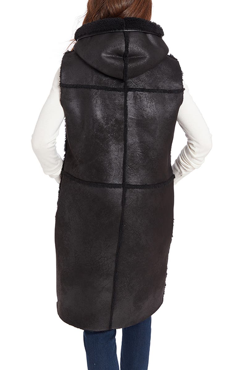 Frye Water Resistant Faux Leather & Faux Shearling Vest, Alternate, color, Black