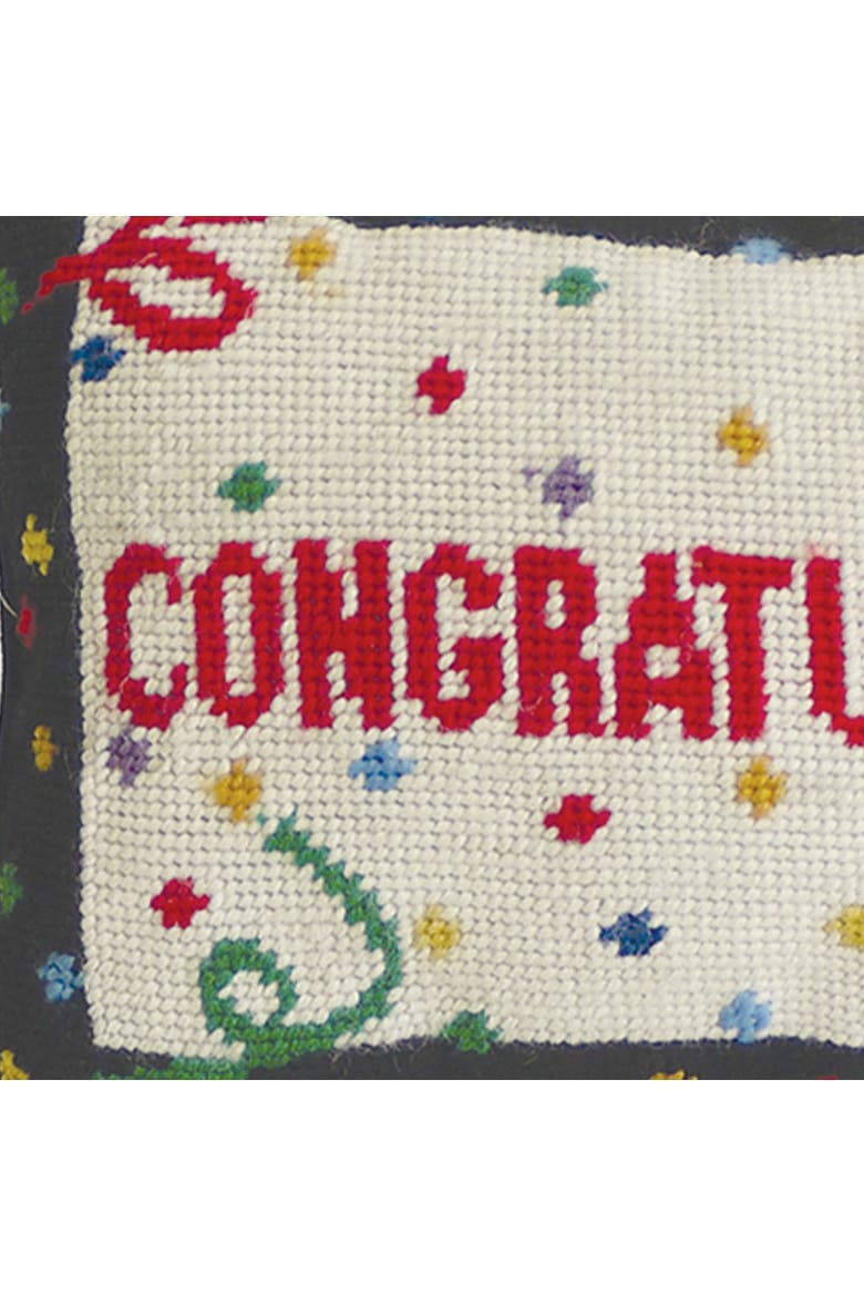 Congratulations Needlepoint Accent Throw Pillow, 8" x 12", Alternate, color, White