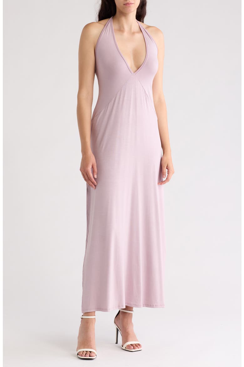 Plunge Halter Neck Maxi Dress, Main, color, ELDERBERRY