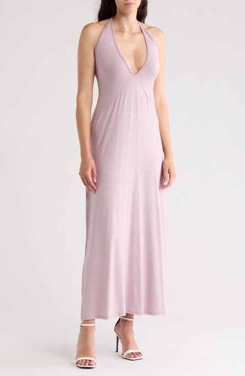 Plunge Halter Neck Maxi Dress