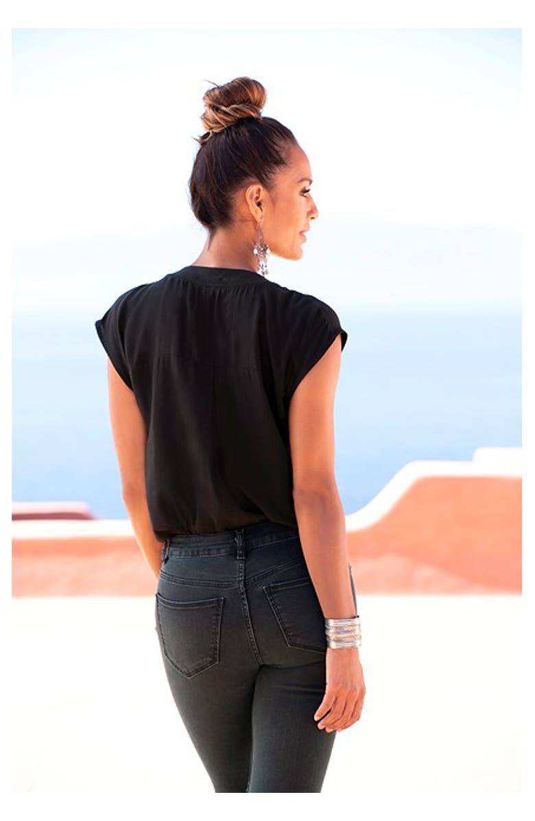 LASCANA Women's Button Detail Blouse, Alternate, color, Black