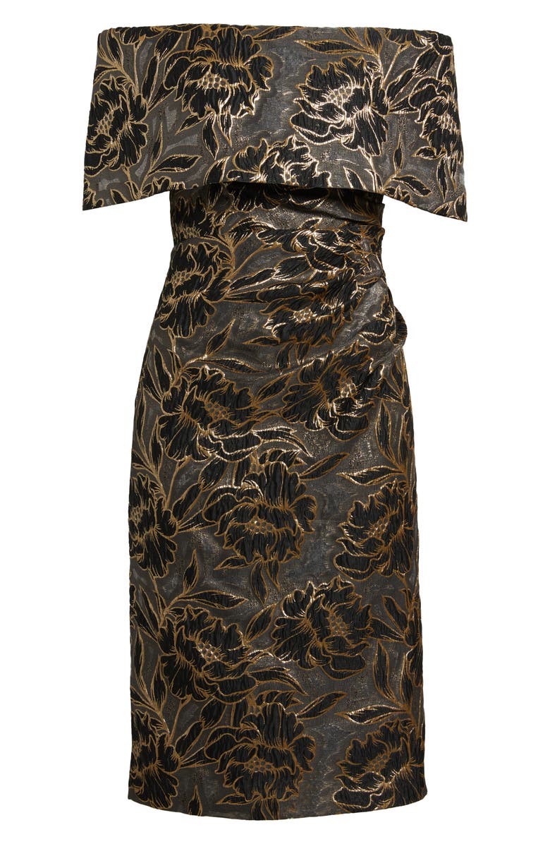 Vince Camuto Metallic Floral Jacquard Off the Shoulder Organza Cocktail Dress, Alternate, color, Black