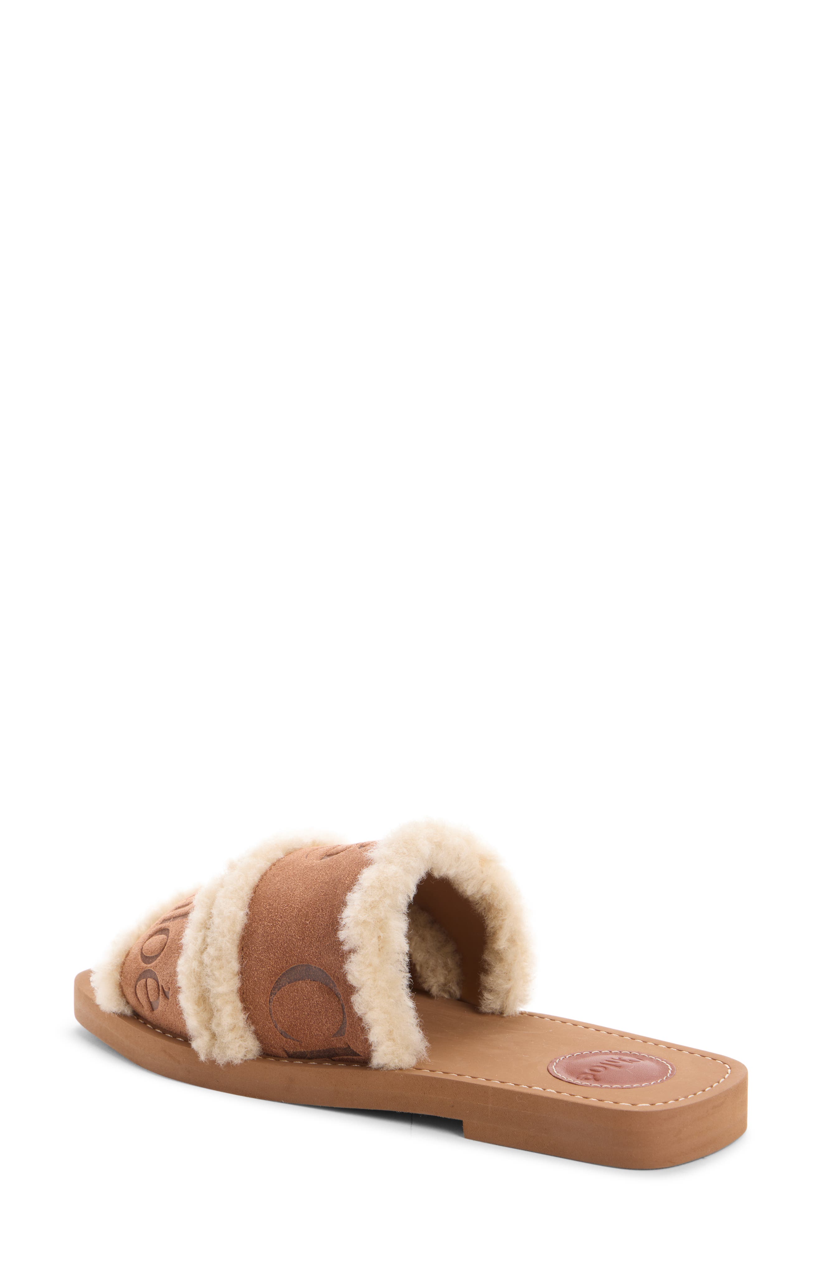 Chloé Woody Genuine Shearling Sandal, Alternate, color, Softy Brown