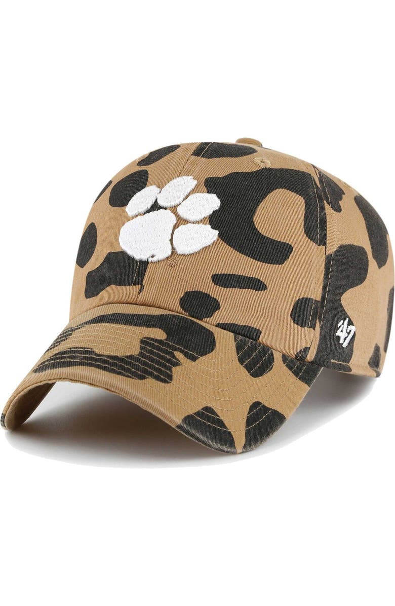 '47 Women's '47 Clemson Tigers Rosette Leopard Clean Up Adjustable Hat, Main, color, 