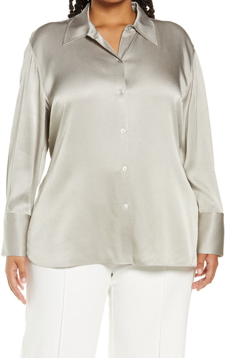 Vince Relaxed Long Sleeve Satin Button-Up Shirt, Main, color, 