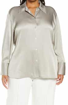 Vince Relaxed Long Sleeve Satin Button-Up Shirt