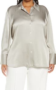 Vince Relaxed Long Sleeve Satin Button-Up Shirt