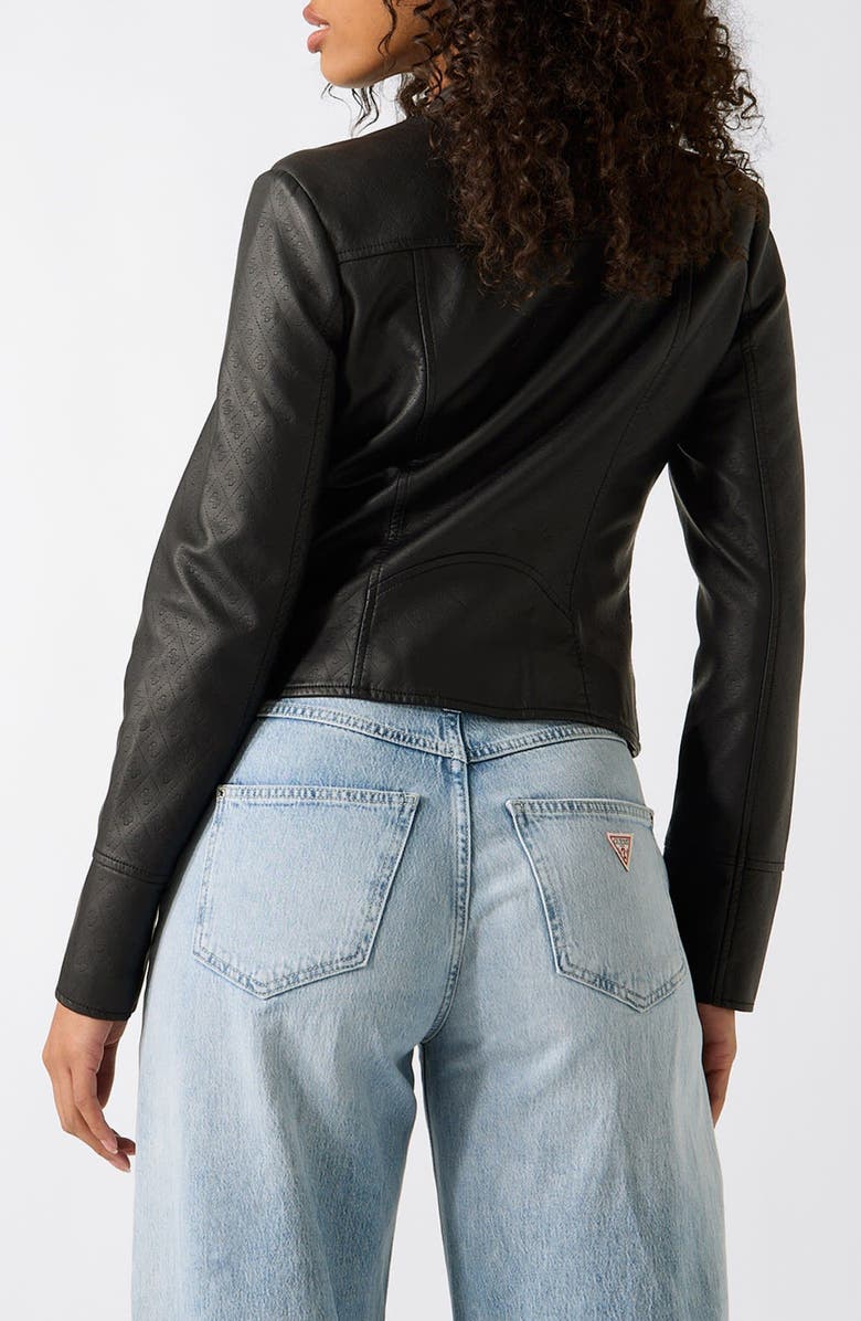 GUESS Anita Logo Faux Leather Jacket, Alternate, color, Embossed Black