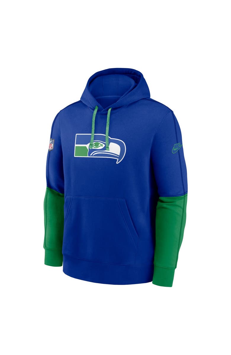 Nike Men's Nike Royal Seattle Seahawks  Throwback Logo Club Tri-Blend Pullover Hoodie, Alternate, color, 