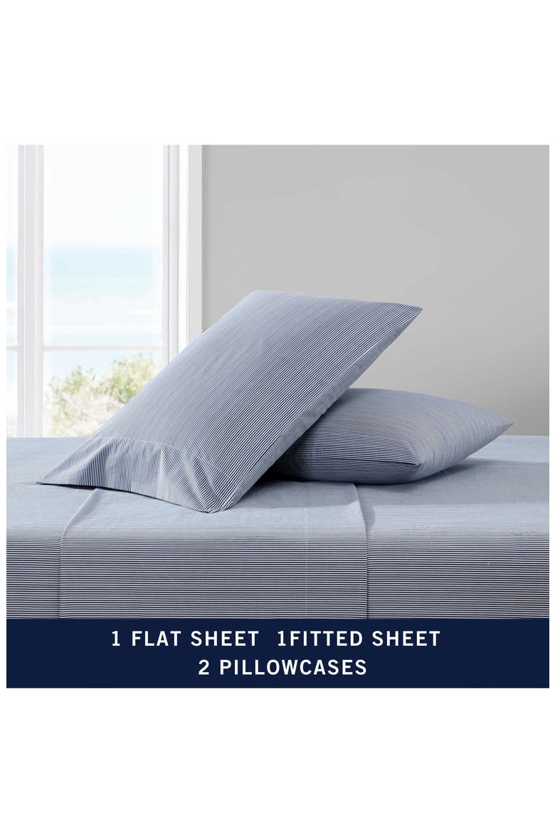 Penny Pinstripe 200 Thread Count Cotton Percale Sheet Set, Alternate, color, WHITE/ NAVY