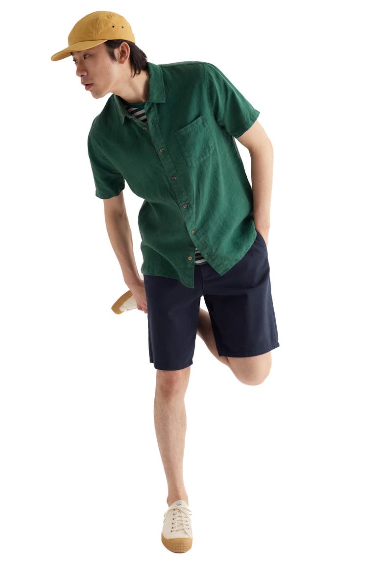 Carne Short Sleeve Linen Button-Up Shirt, Alternate, color, RUSCUS LEAF